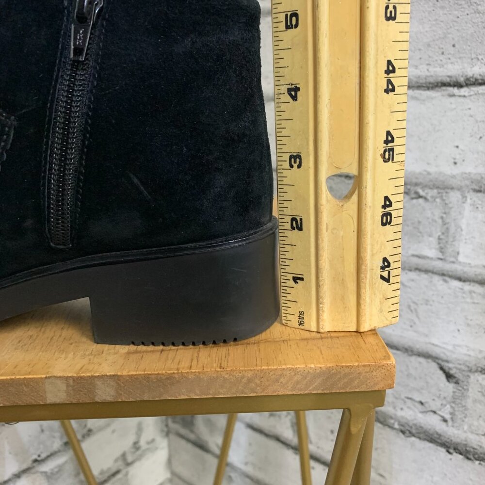 Vintage Hush Puppies Booties Black Waterproof Suede Low Block Heel Ankle Boots - Picture 7 of 13